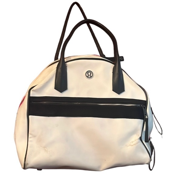 Lululemon Athletica Sweat Once A Day Bag White Handles Dividers Laptop Bag FLAWS - Picture 2 of 12